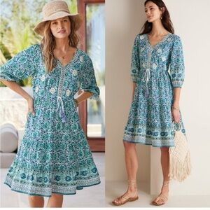 Soft Surroundings embroidered Blue Floral Dress